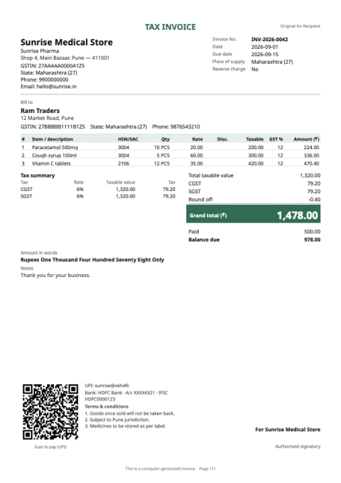 Retail invoice design sample