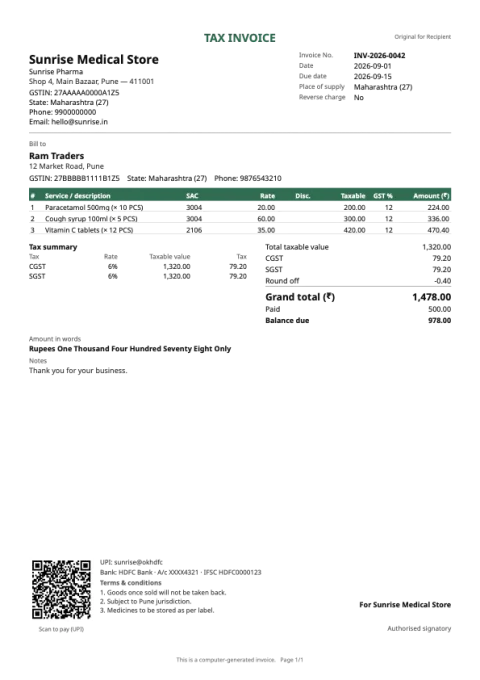 Service invoice design sample