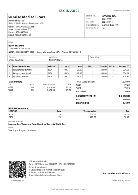 Wholesale invoice design sample