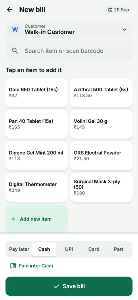 Creating a new GST bill