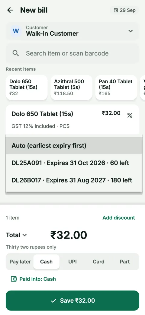 Choosing a batch with expiry date while billing